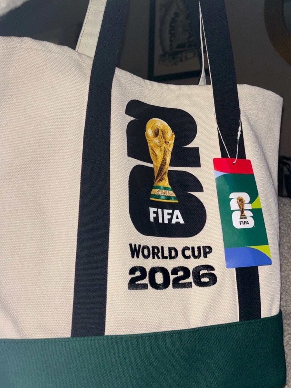 FIFA World Cup 2026 White & Green Canvas Tote Bag